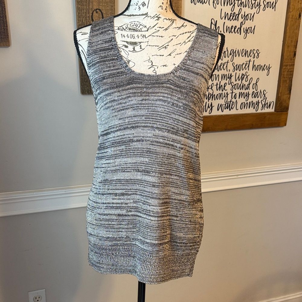 Chico's Black and Silver Metallic Knit Tank Top